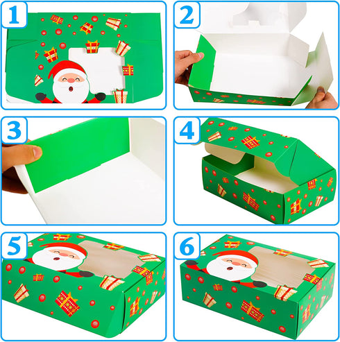 Funnlot Christmas Cookie Boxes Christmas Treats Container With Window 20PCS Christmas Treat Cookie Holiday Candy Box Christmas Baking Boxes Reindeer Santa Snowman Gingerbread Cookie Boxes