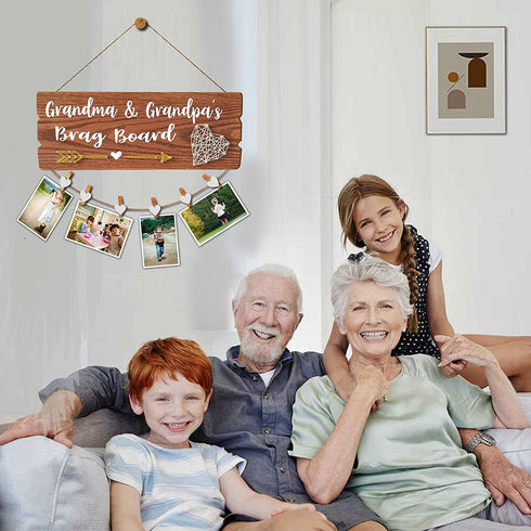 Buecasa Grandma and Grandpa's Brag Board - Gifts for Grandparents from Granddaughter and Grandson - Grandkids Clips Picture Holder 15.8x6.0 Inches