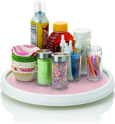 Copco Non-Skid Pantry Cabinet Lazy Susan Turntable, 12-Inch, White and Pink