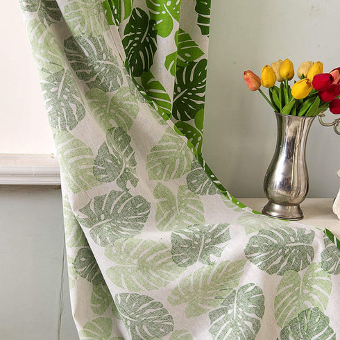 BROSHAN White and Green Curtains for Bedroom 1 Panel, Monstera Palm Leaf Window Curtain, Tropical Curtains &Drapes for Jungle Safari Kids Boys Girls Room Darkening Window Treatments, 78 inches Long