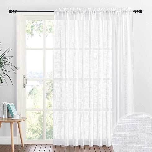 RYB HOME White Sheer Curtains - Linen Sheer Curtain Large Window Privacy Semi Sheer for Living Room Dining Bedroom Patio Sliding Glass Door Window Decor, 100 inches Wide x 84 inches Long, 1 Pc