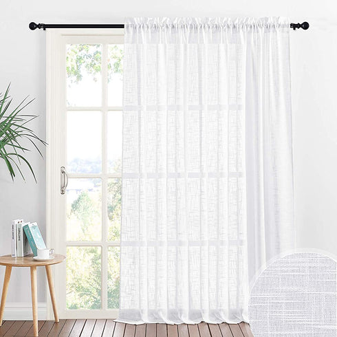 Extra Wide White Sheer Curtain - Long Semi-Sheer Curtain Drape with Linen Wave Pattern Summer Heat Fading Soften The Light for Foyer Window Living Room Farmhouse Cabin, Wide 100 x Long 95