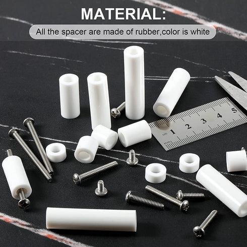 150 Pieces Electrical Outlet Extender Kit 60 Pieces Outlet Screw Spacers and 90 Pieces 6-32 Thread Flat Head Device Mounting Screws for Household and Industrial Electricity, 6 Lengths (White)