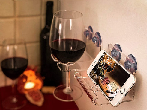 Atlas Hold Set of 2 - Beer/Wine and Phone Shower Holder | Shower Cup Holder | Beer Gifts & Bath Accessories | Bathtub Wine Glass Holder | Shower Phone Holder Suction Cup (Clear)