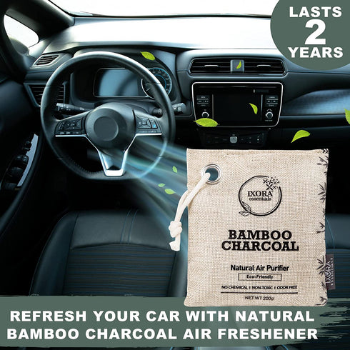 Ixora Essentials Bamboo Charcoal Air Purifying Bag, Charcoal Bags Odor Absorber for Home with Activated Bamboo Charcoal. 5 Pack (3 x 200g and 2 x 75g) of Charcoal Odor Absorber, Car Odor Eliminator, Pet Friendly