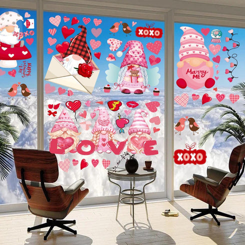 DmHirmg Valentine's Day Window Clings Decorations, Valentines Window Decal Stickers Valentine's Day Decorations Removable Window Sticker Decals for Home Party Wedding Anniversary Decorations (9 Sheet)
