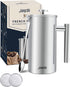 French Press Portable Coffee Maker - 4 Level Filtration System, 34 Oz 304 Stainless Steel Coffee Press, Tea Maker, No Coffee Grounds, with 2 Extra Screens & Spoon, Rust-Free, Dishwasher Safe, BPA Free (Silver)