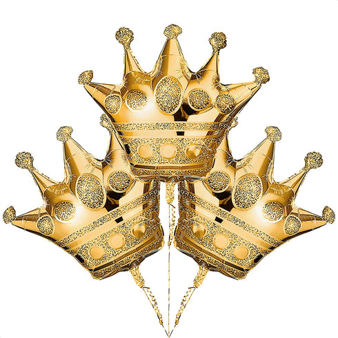 3 Pcs Crown Balloons Gold Foil - Crown Shape Balloons Halloween Decoration Foil Christmas Balloons - Anniversary Balloons Princess Birthday Decorations Happy Birthday Balloon Party Supplies LIGHTNIN