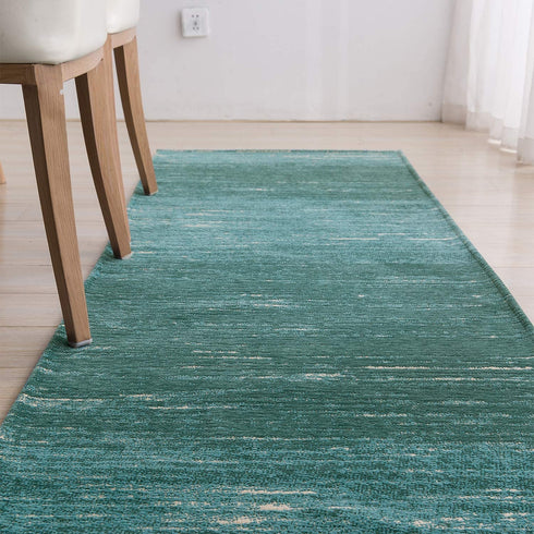 AMIDA - Blue Entryway Rug Washable Non-Slip Backing - 3'—5' Contemporary Modern Abstract Stripe Door Mat Turquoise and Dark Green- Flat Weave - Easy Care ,Available for Kitchen and Bedroom