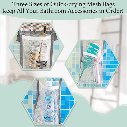 Hanging Mesh Shower Caddy Organizer with 6 Pockets Mesh Shower Organizer Shower Curtain Caddy Mesh Design for Bathroom Accessories (3)