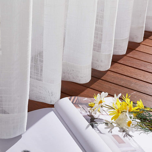 NICETOWN White Sheer Curtains 63 inch Length, Grommet Semi Sheer Linen Texture Small Window Treatments Privacy Curtain Lights for Bedroom, 34" Width, Set of 2