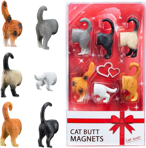 Cat Butt Refrigerator Magnets -Ready Gift Set of 6 for Cat and Pet Lovers - Home and Office Decoration