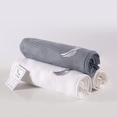 SELARUS Turkish Cotton Hair Towel Wrap for Women,Not Microfiber,Super Absorbent,AntiFrizz,Quick Hair Drying Waffle Weave Towels for Curly,Long Thick Hairs,Turban Head Towels,1Pack 10x26inc