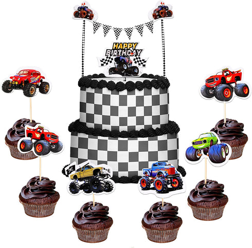 32 Pieces truck Party Supplies truck Car Cake Topper Set Including 1 truck Banner 1 truck Cake Topper 30 truck Cupcake Toppers for truck Birthday Baby Shower