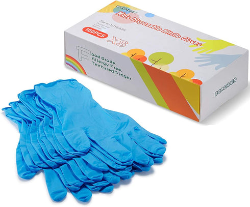 Nitrile Gloves Kids Gloves Disposable, Nitrile Gloves for 4-10 Years - Latex Free, Powder Free - for Kids Festival Preparation, Crafting, Painting, Gardening- Blue