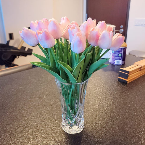 Cloudecor 20Pcs Artificial Tulips Real Touch Artificial Flowers Fake Tulip Latex Bouquet Flower for Wedding Party Home Garden Office DIY Floral Arrangement Decor (Pink - 20p)