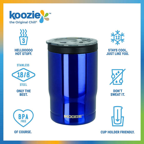 KOOZIE Stainless Steel Triple 3-in-1 Can Cooler, Bottle or Tumbler with Lid for 12 oz Standard Cans | Double Wall Vacuum Insulated for Hot and Cold Drinks (Royal)