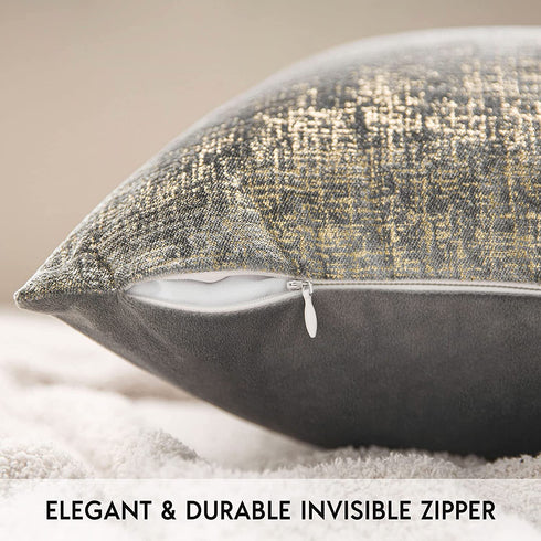 Phantoscope Pack of 2 Sparkling Velvet Decorative Throw Pillow Covers Soft Gold Glitter Square Cushion Cover Pillowcase for Couch Bed and Chair, Grey, 18 x 18 inches, 45 x 45 cm