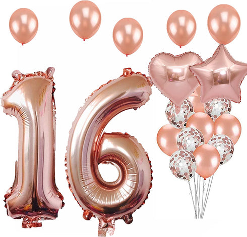 16th Birthday Decorations Party Supplies, Jumbo Rose Gold Foil Balloons for Birthday Party Supplies,Anniversary Events Decorations and Graduation Decorations Sweet 16 Party,16th Anniversary