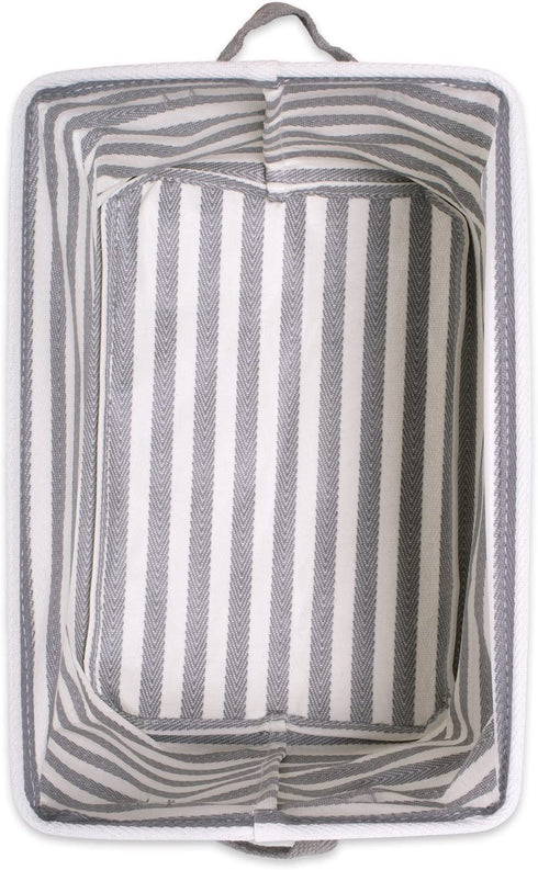 DII Laundry Storage Collection Cabana Stripe Collapsible and Waterproof Bins, Medium Rectangle, 14x8, Black, 2 Piece