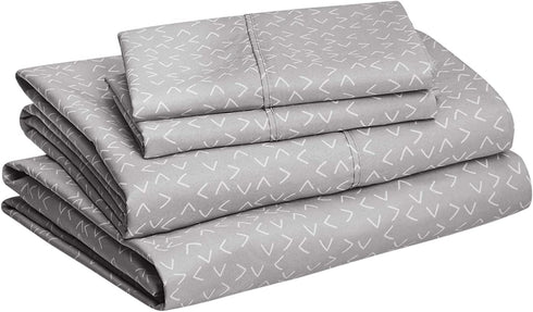 Amazon Basics Lightweight Super Soft Easy Care Microfiber Bed Sheet Set with 14 Deep Pockets - King, Gray Arrows