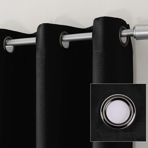 Sun Zero Nordic 2-pack Theater Grade Extreme 100% Blackout Grommet Curtain Panel Pair, 52" x 63", Black