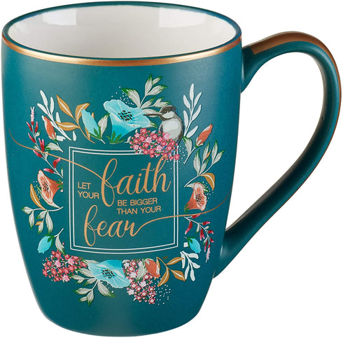 Floral Faith Mug for Women & Men, Ceramic Coffee Mug w/Gold Trim & Calligraphy, 12 oz