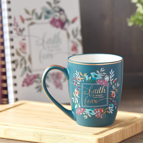 Floral Faith Mug for Women & Men, Ceramic Coffee Mug w/Gold Trim & Calligraphy, 12 oz