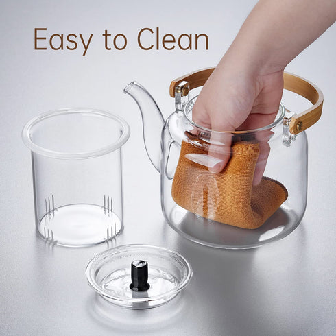 Glass Teapot,1000ml/34oz Borosilicate Glass Teapot with Removable Infuser, Stovetop Safe Tea Kettle,Blooming and Loose Leaf Tea Maker