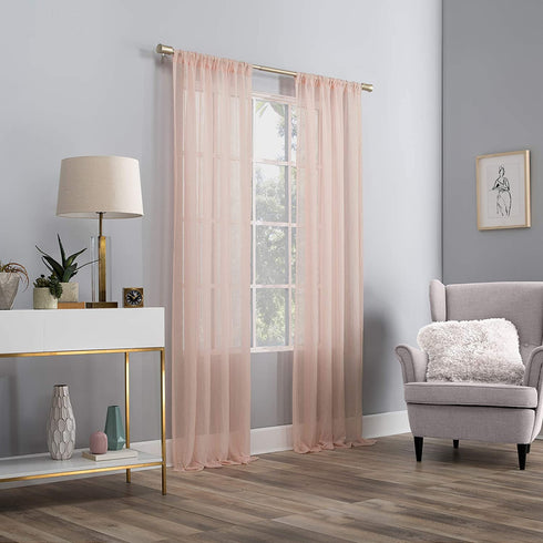 No. 918 Genevieve 2-Pack Linen Weave Semi-Sheer Rod Pocket Curtain Panel Pair, 50 in x 63, Blush Pink