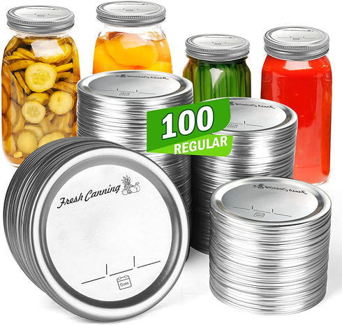 100 Count Canning Lids Regular Mouth - Mason Canning Jar Lids for Ball,Kerr - Split-Type Metal Jar Lids Leak Proof - Food Grade Material - PATENT PENDING 100% Fit for Regular Mouth