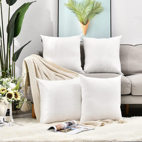 LisBiya Linen Throw Pillow Covers 18 x 18 White Decorative Textured Square Pillow Case for Sublimation Farmhouse Bed 4 Pack