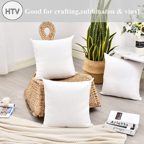 LisBiya Linen Throw Pillow Covers 18 x 18 White Decorative Textured Square Pillow Case for Sublimation Farmhouse Bed 4 Pack