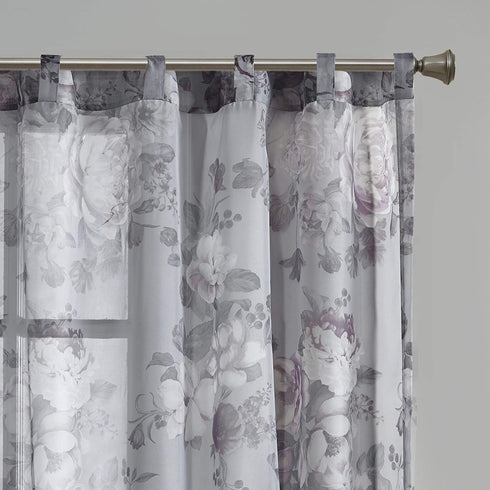 Madison Park Simone Floral Design Sheer Single Window Curtain Voile Privacy Drape for Bedroom, Livingroom, 50" x 95", Backtab Panel, Grey