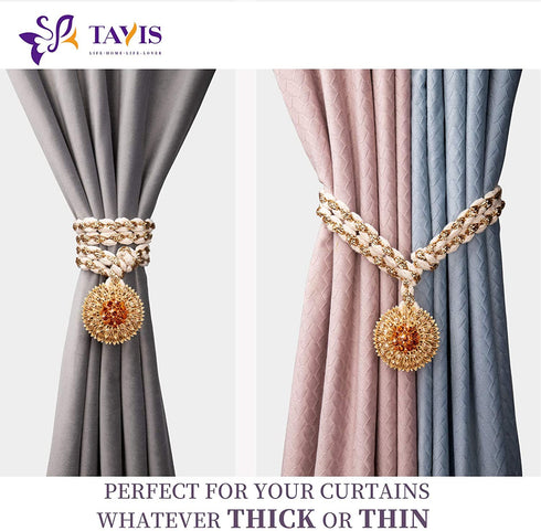 Tayis Gold Boho Curtain Tiebacks ,Outdoor Curtain Holdbacks Metal Curtain Tie for Home Office Decoration, Champagne Gold