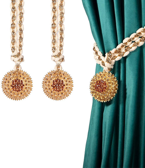 Tayis Gold Boho Curtain Tiebacks ,Outdoor Curtain Holdbacks Metal Curtain Tie for Home Office Decoration, Champagne Gold