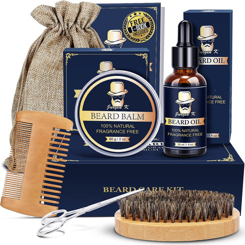 Beard Kit for Men Gifts - Beard Care Kit Gifts Set with Beard Oil, Beard Balm, Beard Brush & Comb, Scissors - Men Stocking Stuffers Christmas Gifts for Men Dad Husband Grandpa Brother Boyfriend