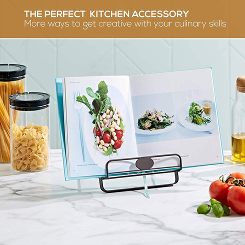 Regal Trunk Metal Cookbook Holder Stand - Recipe Book Holder - Adjustable And Foldable Cookbook Stand For Kitchen Counter - Book Holders For Reading Hands Free - Ipad Stand Or Mini Easel Stand