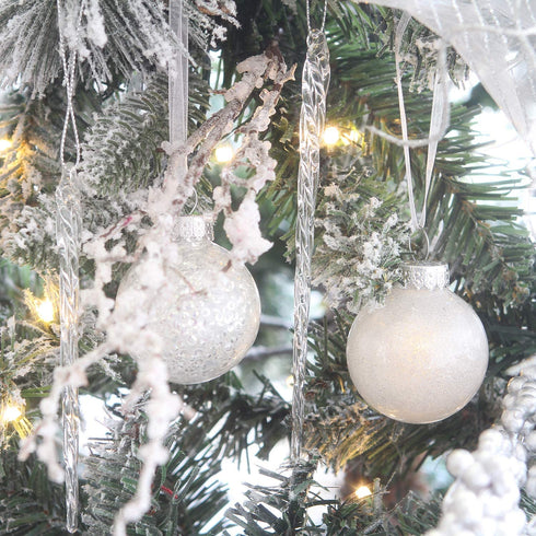 Sea Team Clear Glass Icicles Drops Ornaments for Christmas Tree Decorations, 3.9-5.9 inches, Set of 36
