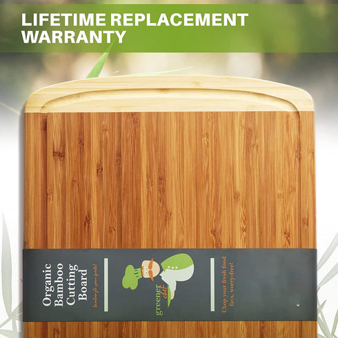 Greener Chef Bamboo Cutting Board - Lifetime Replacement Cutting Boards for Kitchen - Organic Wood Butcher Block and Wooden Carving Board for Meat and Chopping Vegetables - Medium