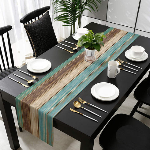 Edwiinsa Retro Cotton Linen Table Runner Geometric Rectangle Plate Mat Dresser Scarves, Rustic Wooden Plank Outdoor Rug Runner for Coffee Dining Banquet Home Decor 13 x 70 inch