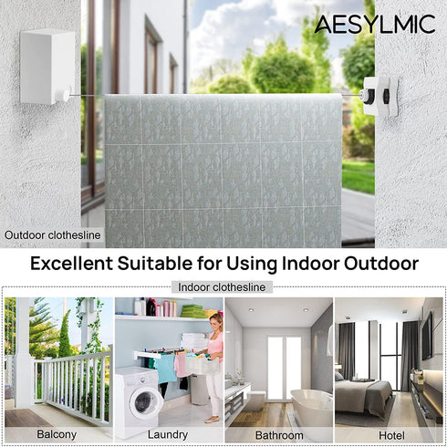 Aesylmic Retractable Clothesline Outdoor, Adjustable Tightness Retractable Laundry Line, Wall-Mounted Heavy Duty Clothes Line Indoor, Up to13.8 Feet Long Clothes line
