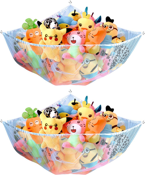 Stuffed Animal Hammock, 2 Pack, Nursery and Playroom Toy Storage Net Organizer for Plush Toys, Kids Bedroom Décor, Rip-Resistant Stuff Animals Holder with Hanging Hardware by Ziz Home