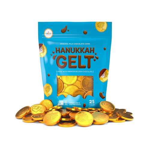 Milk Chocolate Coins - Hanukkah Gelt - Gold Coins - Made with Premium Belgian Chocolate - Gluten Free - Non GMO - Kosher Certified (25 Coins)