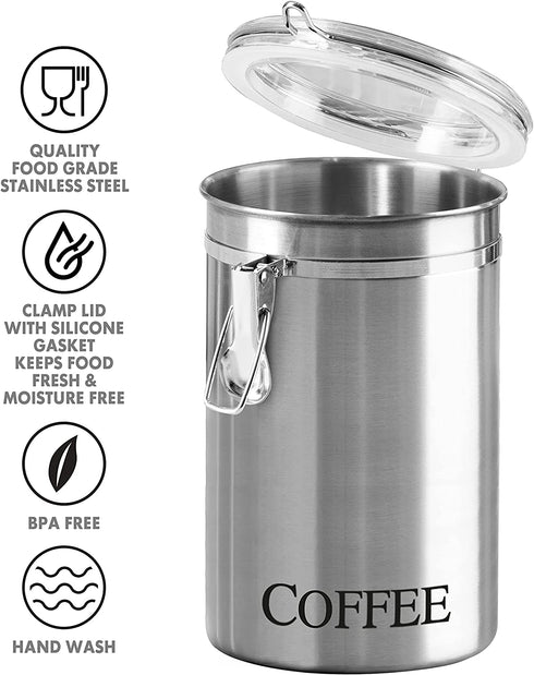 Oggi Coffee Canister, 5" x 7.75", Stainless Steel