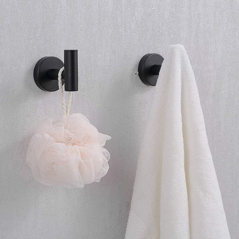 Haitis Towel Hooks Robe Hook Heavy Duty Wall Hooks Stainless Steel Coat Clothes Hook for Bathroom Kitchen Bedroom Garage Hotel Wall Mounted 4 Pack (Black)