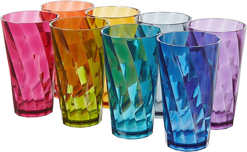 US Acrylic Optix 20-ounce Plastic Tumblers | set of 8 in Jewel Tone Colors