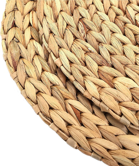 Yesland 4 Pack 13.5'' Large Rattan Tablemats - Natural Round Braided Water Hyacinth Weave Placemat - No-Slip Thick Wooden Heat Resistant Mats for Table, Coasters, Pots, Pans & Teapots in Kitchen