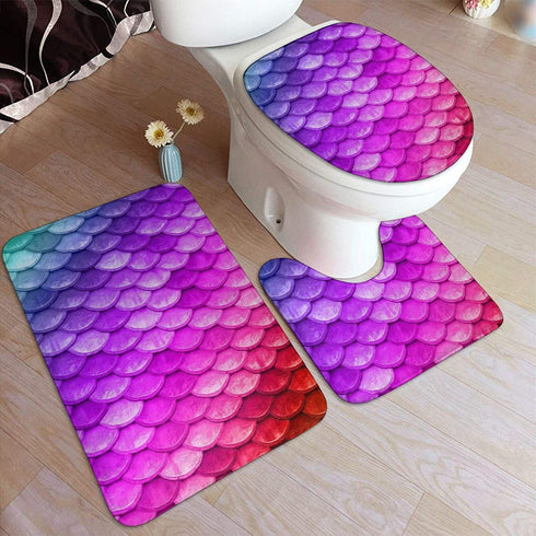Bathroom Rugs Sets 3 Piece Non Slip Absorbent Bathroom Rugs and Mats Sets-Colorful Rainbow Mermaid Fish Scales