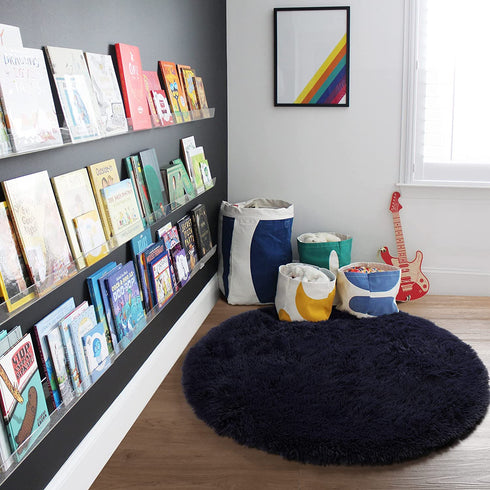PAGISOFE Extra Soft 4x4 Round Navy Rug Circle Rugs for Kids Bedroom Fluffy Carpets and Shaggy Rugs Small Children Rug Furry Teepee Mat Comfy Reading Rug Circular Rug,Area Rugs for Girls Boys Baby Room